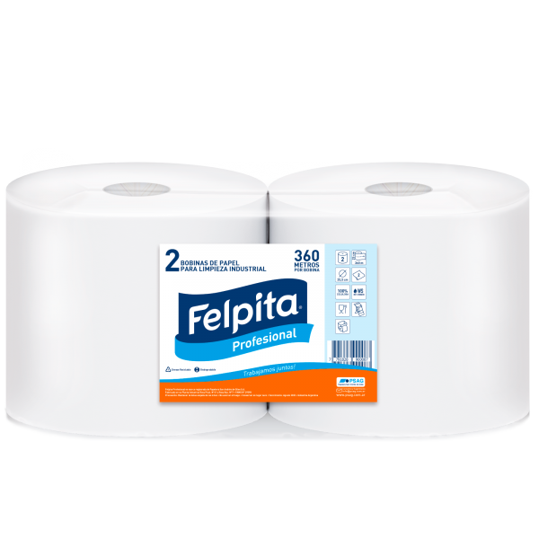 BOBINA DE PAPEL DOBLE HOJA ROLLO x 360Mts FELPITA