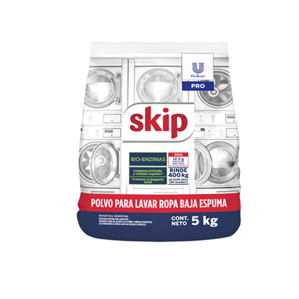SKIP EN POLVO BAJA ESPUMA P/LAVAR ROPA 5Kg