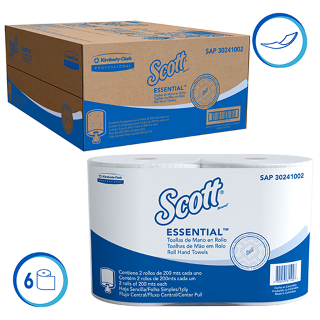 TOALLA SCOTT ESSENTIAL 2 ROLLOS 200Mts CENTERPULL 30241002
