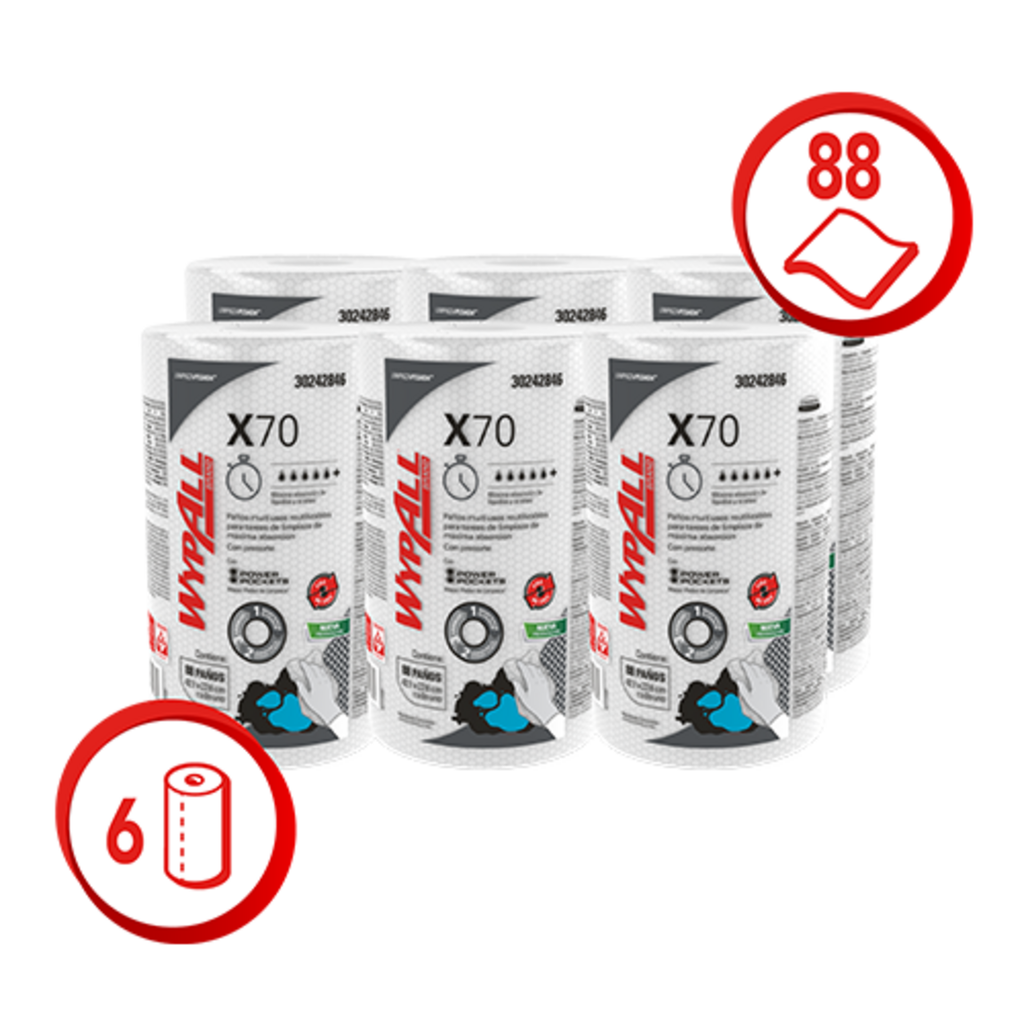 WYPALL X70 C/POWER POCKETS ROLLO x 88UN 30242846