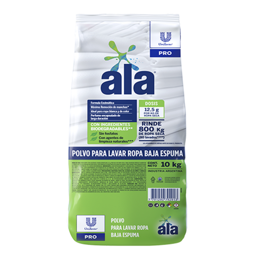 [12389] ALA EN POLVO BAJA ESPUMA P/ROPA C/BLANQUEADOR 10KG